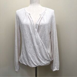 Velvet. Long Sleeve Faux Wrap Top. Cream. Medium